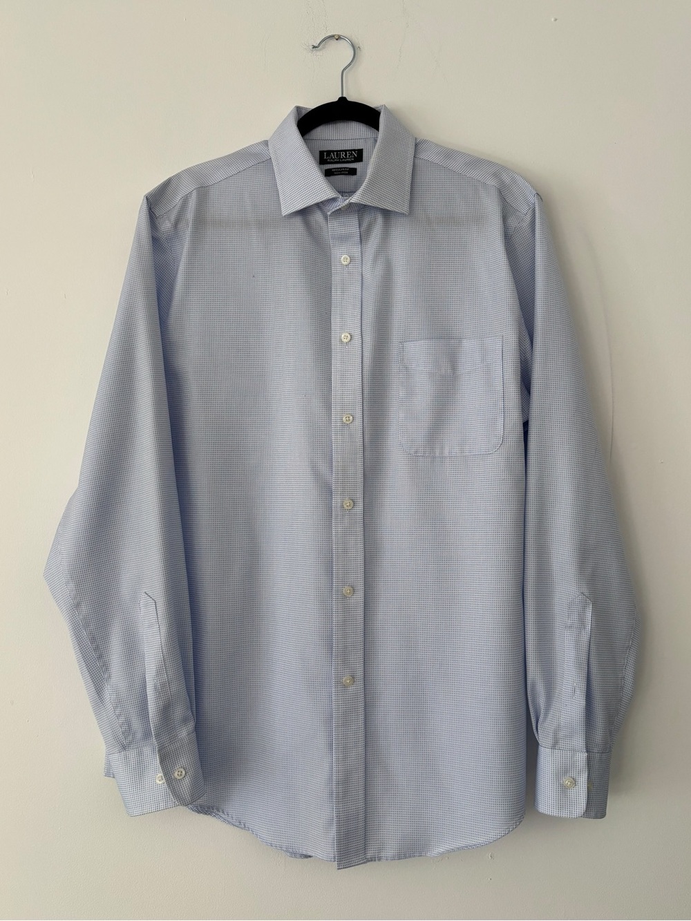 Lauren Ralph Lauren Mens Dress Shirt 16 34/35 L Regular Fit Non Iron Blue Check